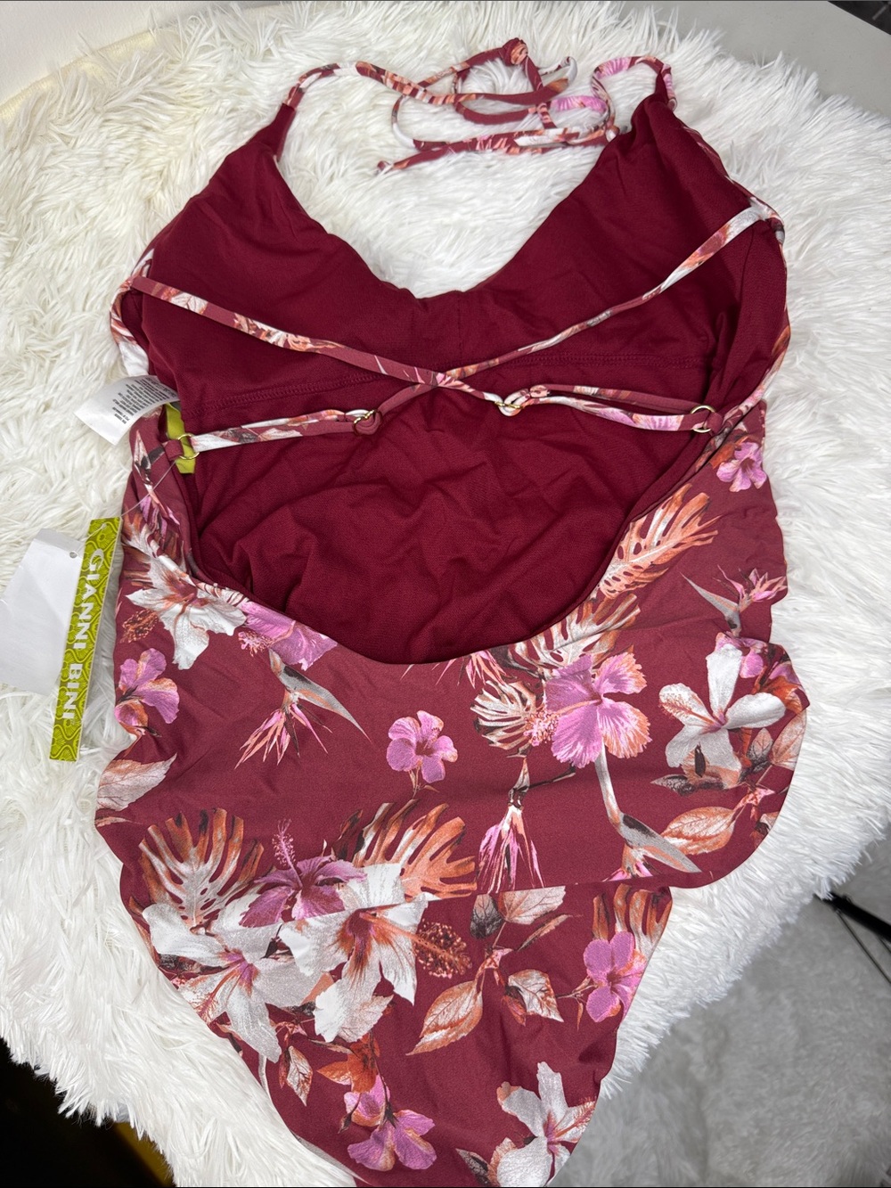 Gianni Bini GB  Floral One-Piece Swimsuit halter Burgundy - Picture 6 of 9